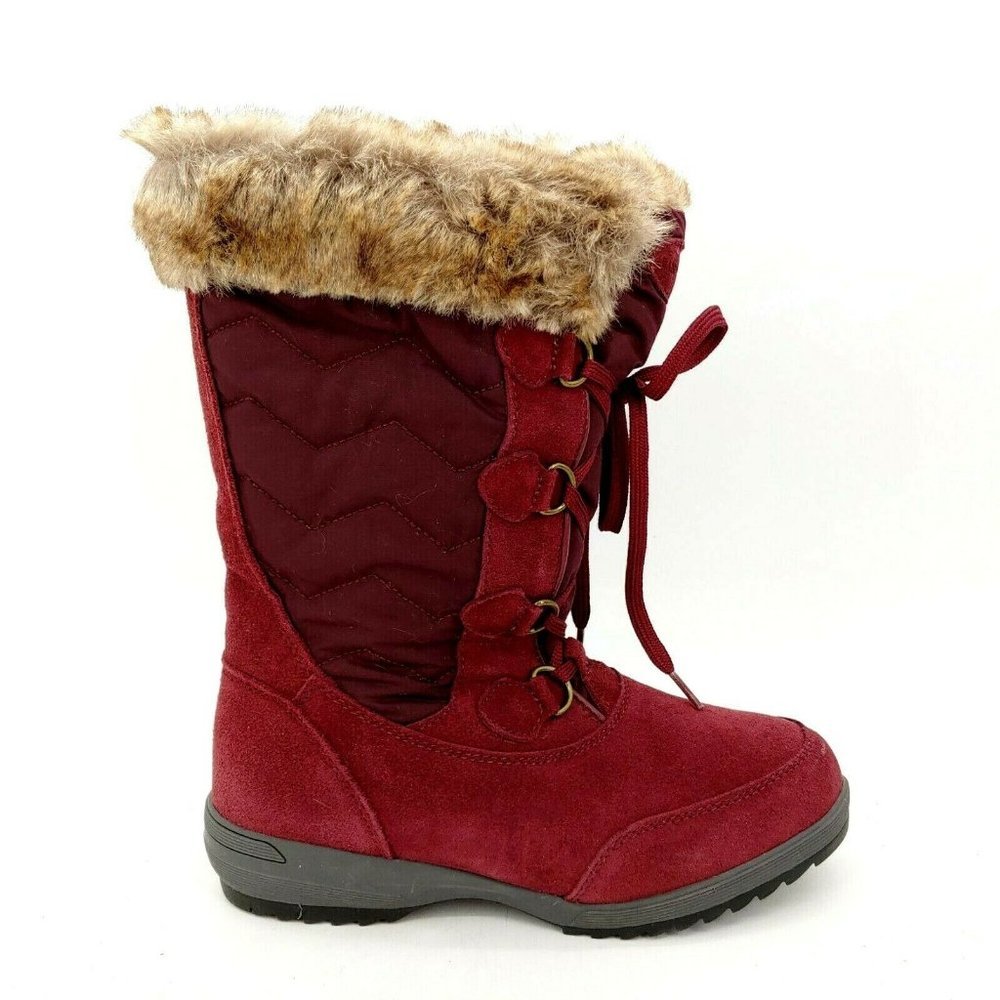 Women's Faux Fur-Trim Winter Boot - Burgundy